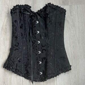 Black Brocade Corset with Ribbon Detail size Xs NWOT